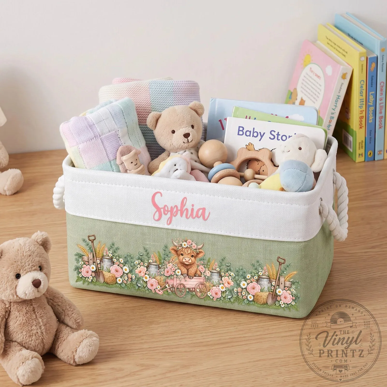 Personalized Highland Cow Baby Girl Nursery Storage Basket 11 Personalized Highland Cow Baby Girl Nursery Storage Basket