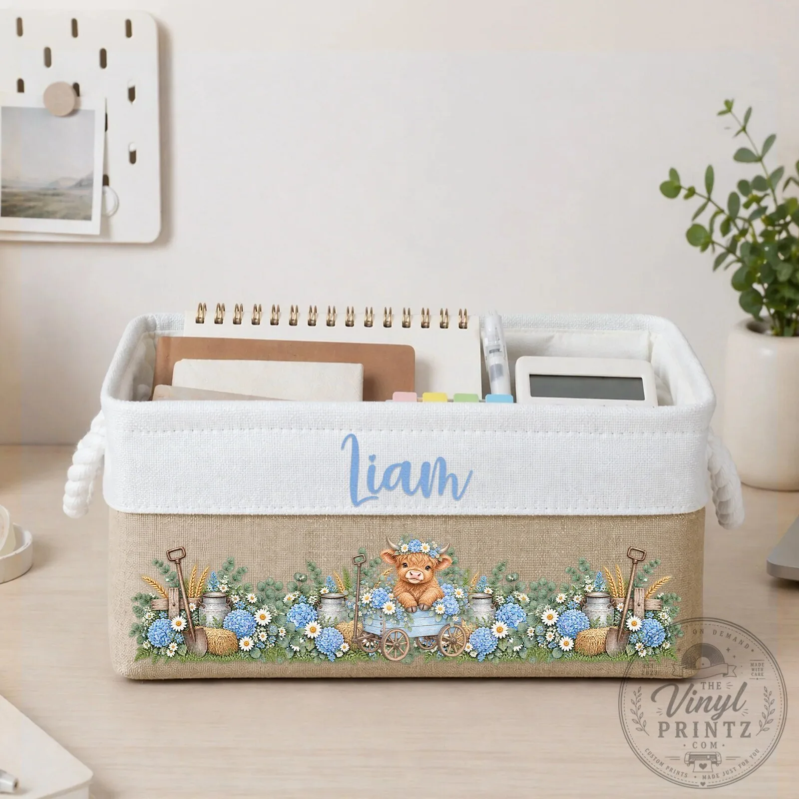 Personalized Highland Cow Baby Girl Nursery Storage Basket 12 Personalized Highland Cow Baby Girl Nursery Storage Basket