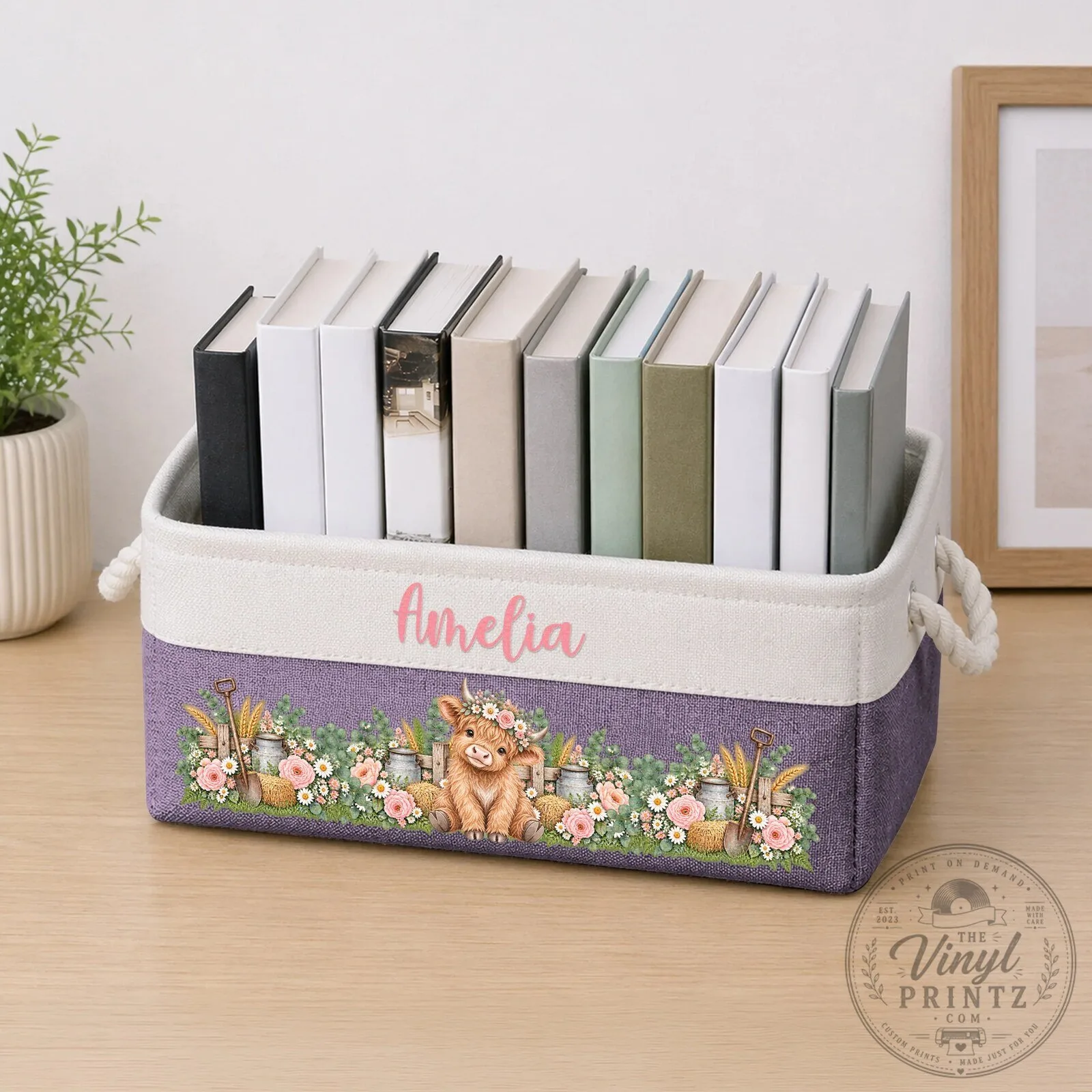 Personalized Highland Cow Baby Girl Nursery Storage Basket 13 Personalized Highland Cow Baby Girl Nursery Storage Basket
