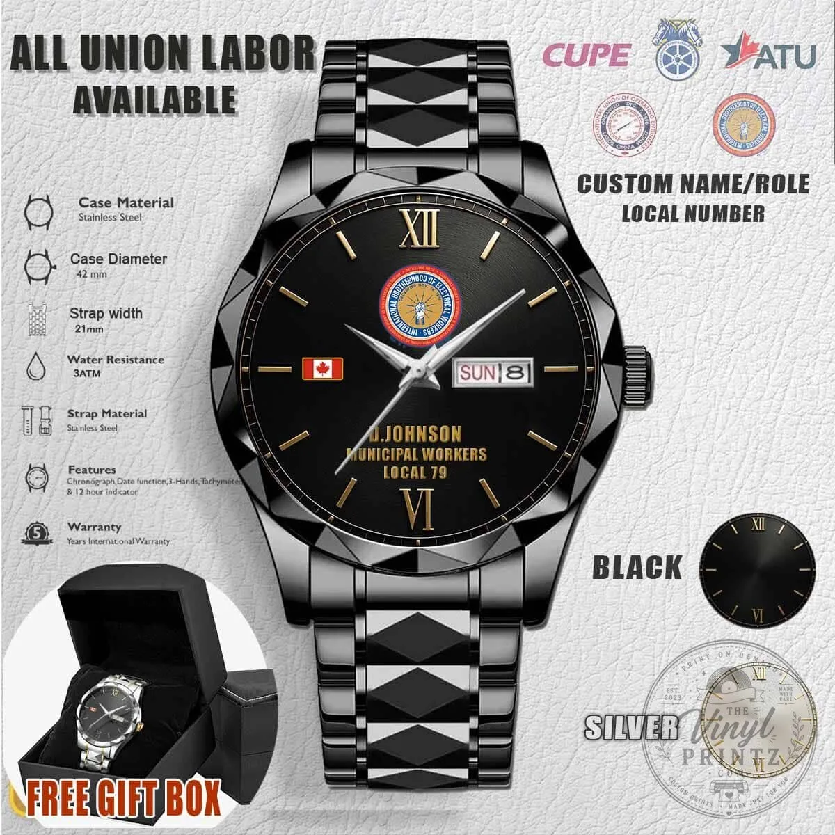 IBEW International Brotherhood of Electrical Workers Stainless Steel Watch 1 IBEW International Brotherhood of Electrical Workers Stainless Steel Watch