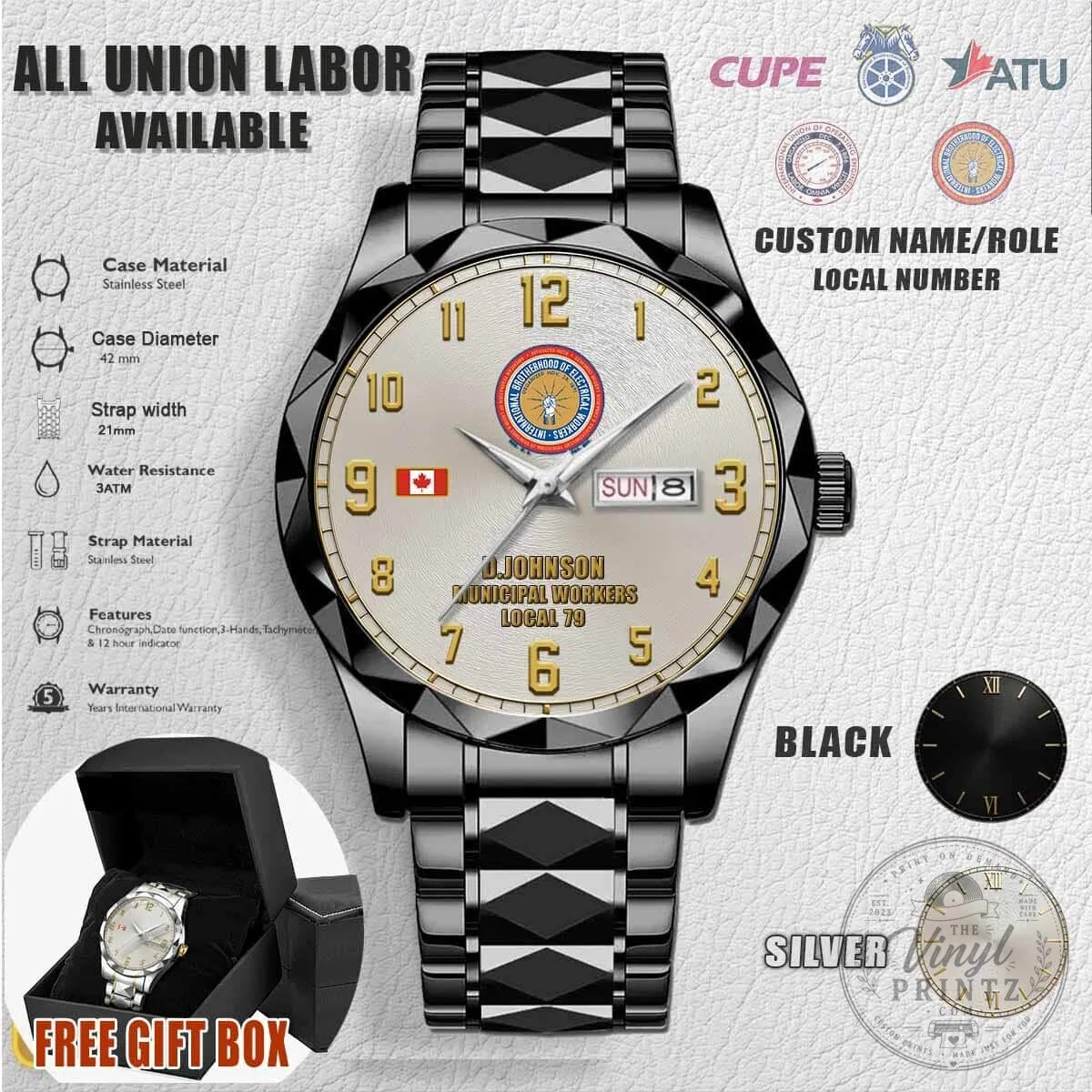 IBEW International Brotherhood of Electrical Workers Stainless Steel Watch 8 IBEW International Brotherhood of Electrical Workers Stainless Steel Watch