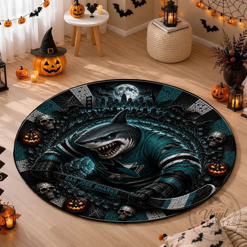 San Jose Sharks Halloween Full Moon Night Round Area Rug