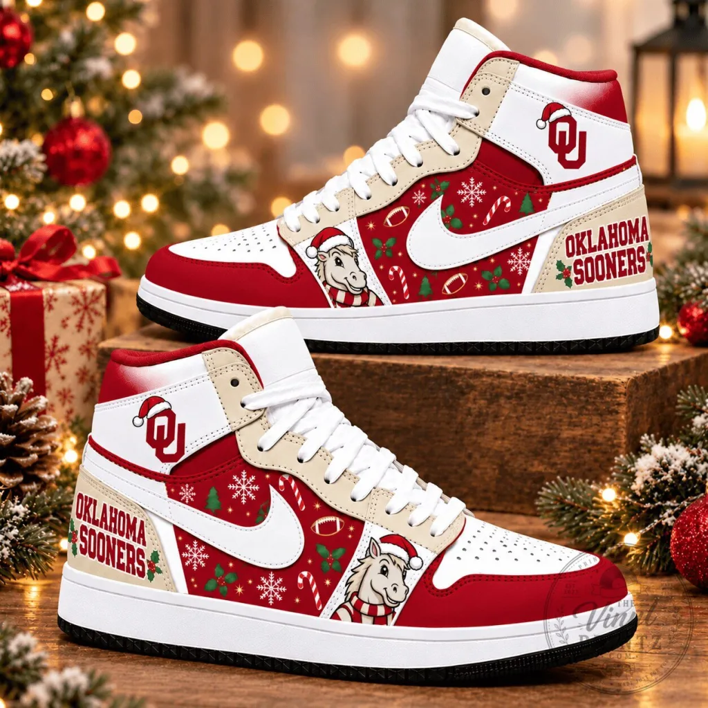Oklahoma Sooners Christmas Holiday Football High Top Shoes Oklahoma Sooners Christmas Holiday Football High Top Shoes