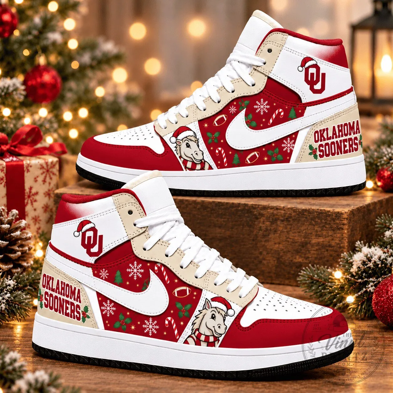 Oklahoma Sooners Christmas Holiday Football High Top Shoes 2 Oklahoma Sooners Christmas Holiday Football High Top Shoes