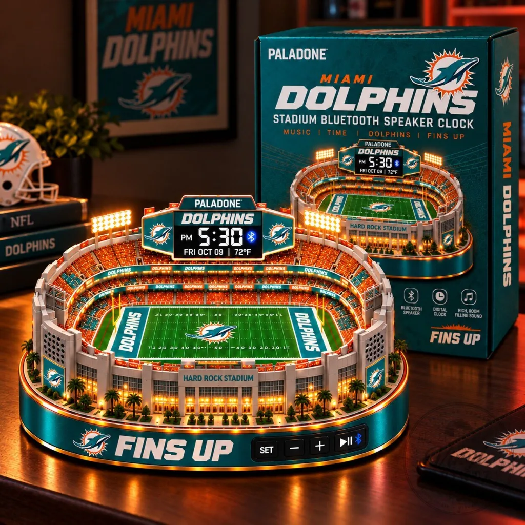 Miami Dolphins Hard Rock Stadium Bluetooth Speaker Digital Clock Miami Dolphins Hard Rock Stadium Bluetooth Speaker Digital Clock