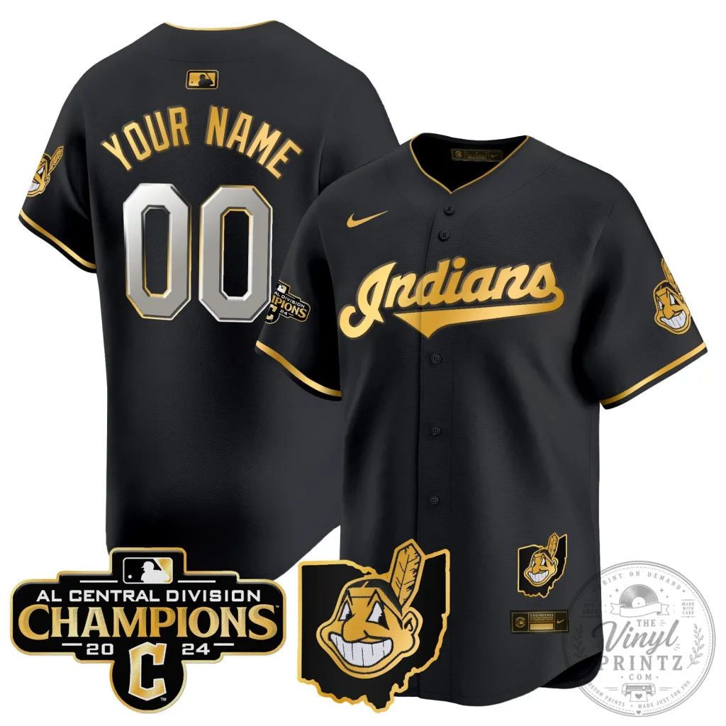 Cleveland Indians 2024 AL Central Division Champions Black Baseball Jersey Cleveland Indians 2024 AL Central Division Champions Black Baseball Jersey