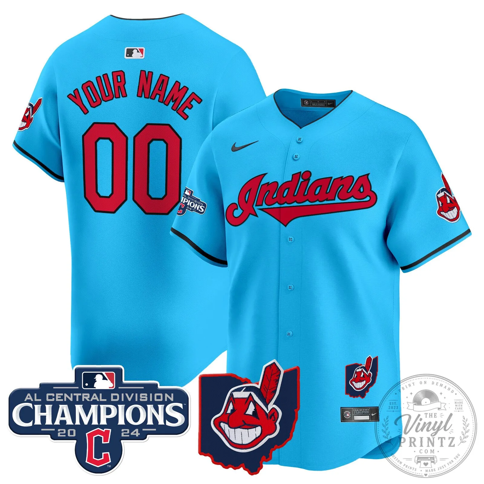 Cleveland Indians 2024 AL Central Division Champions Black Baseball Jersey 15 Cleveland Indians 2024 AL Central Division Champions Black Baseball Jersey