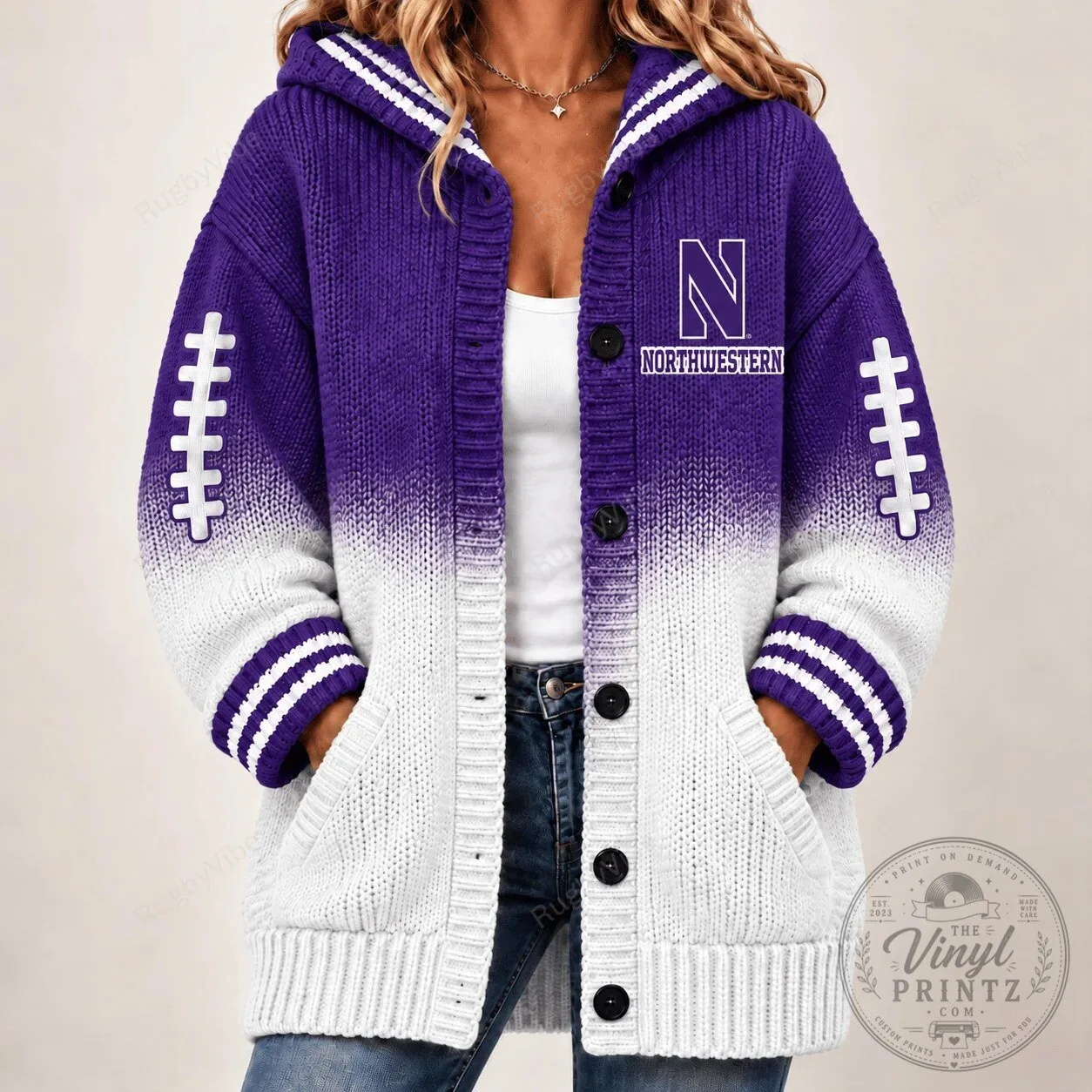 Northwestern Wildcats Football Team Striped Cardigan Hoodie 5 Northwestern Wildcats Football Team Striped Cardigan Hoodie
