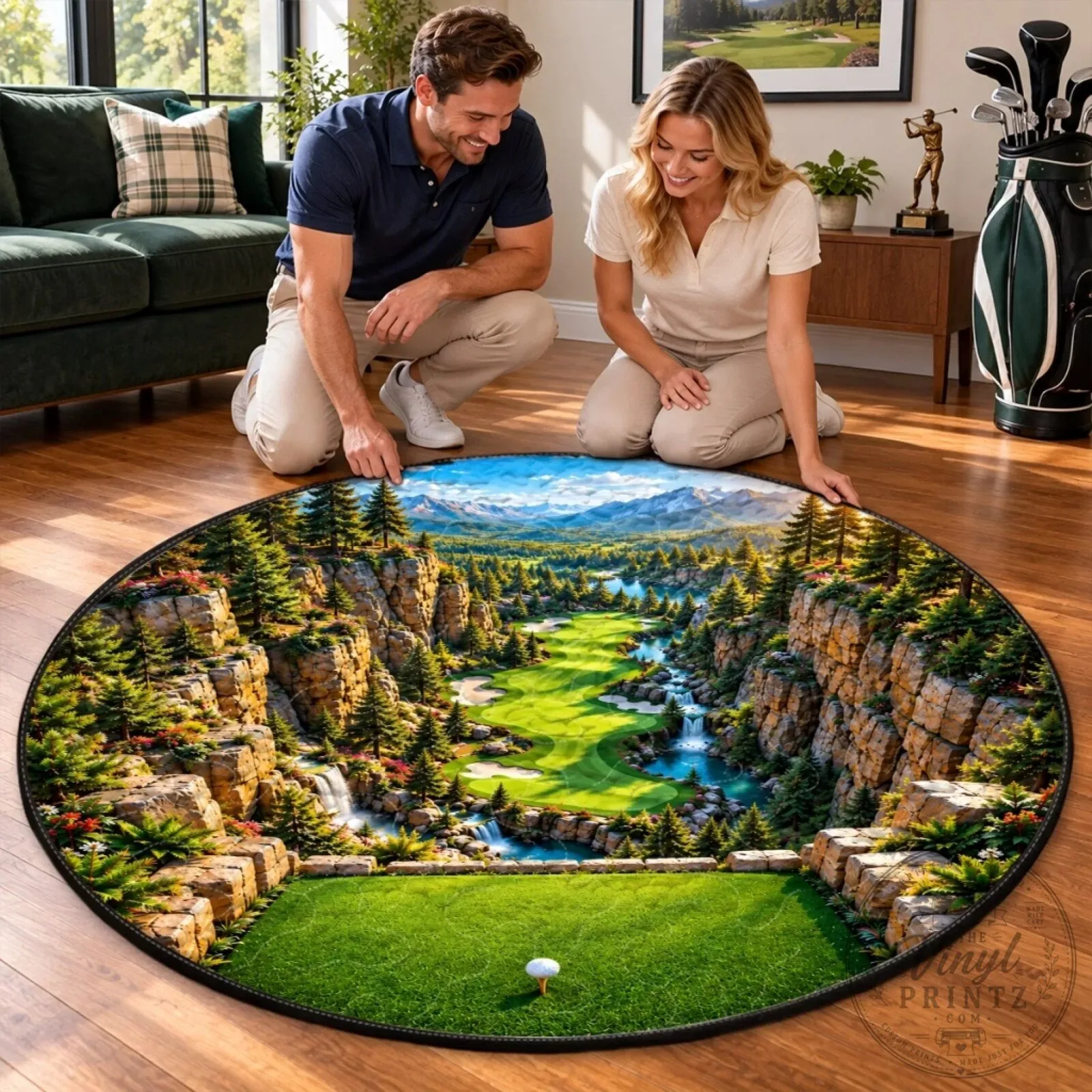 Scenic Golf Course Landscape Round Rug - Personalized Quilted Floor Mat Decor 14 Scenic Golf Course Landscape Round Rug - Personalized Quilted Floor Mat Decor