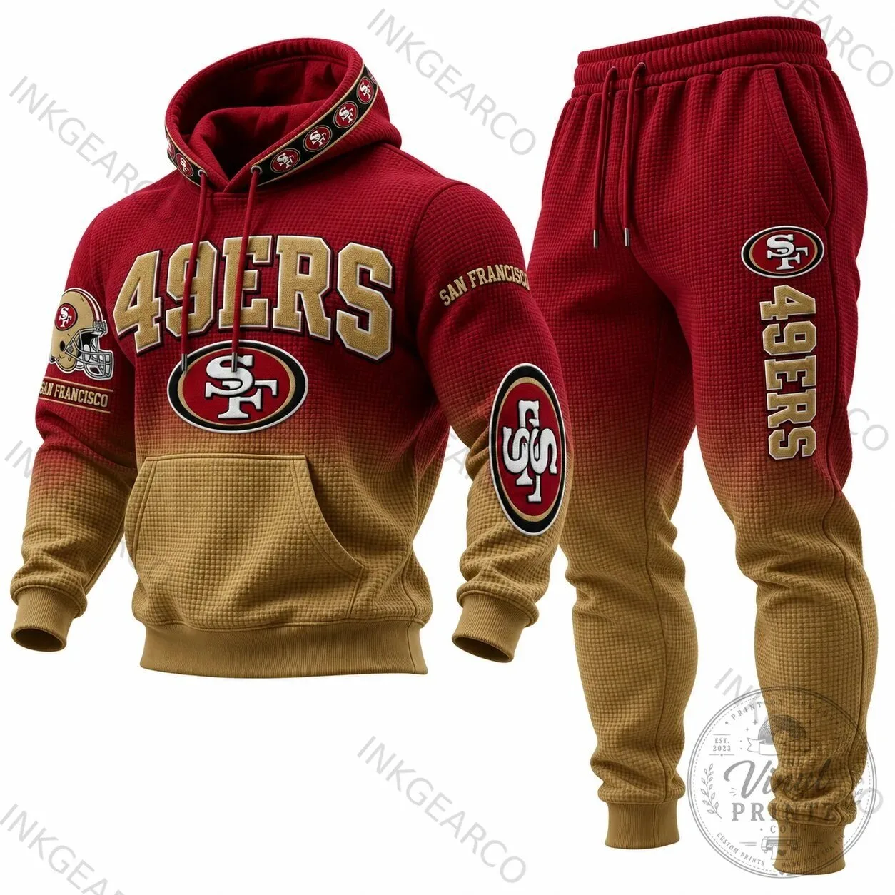 San Francisco 49ers NFL Football Team Red Gold Waffle Knit Hoodie
