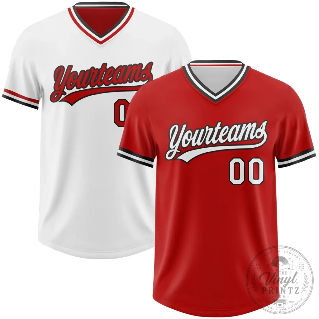 Custom Reversible Red White Black Baseball Jersey Shirt Custom Reversible Red White Black Baseball Jersey Shirt
