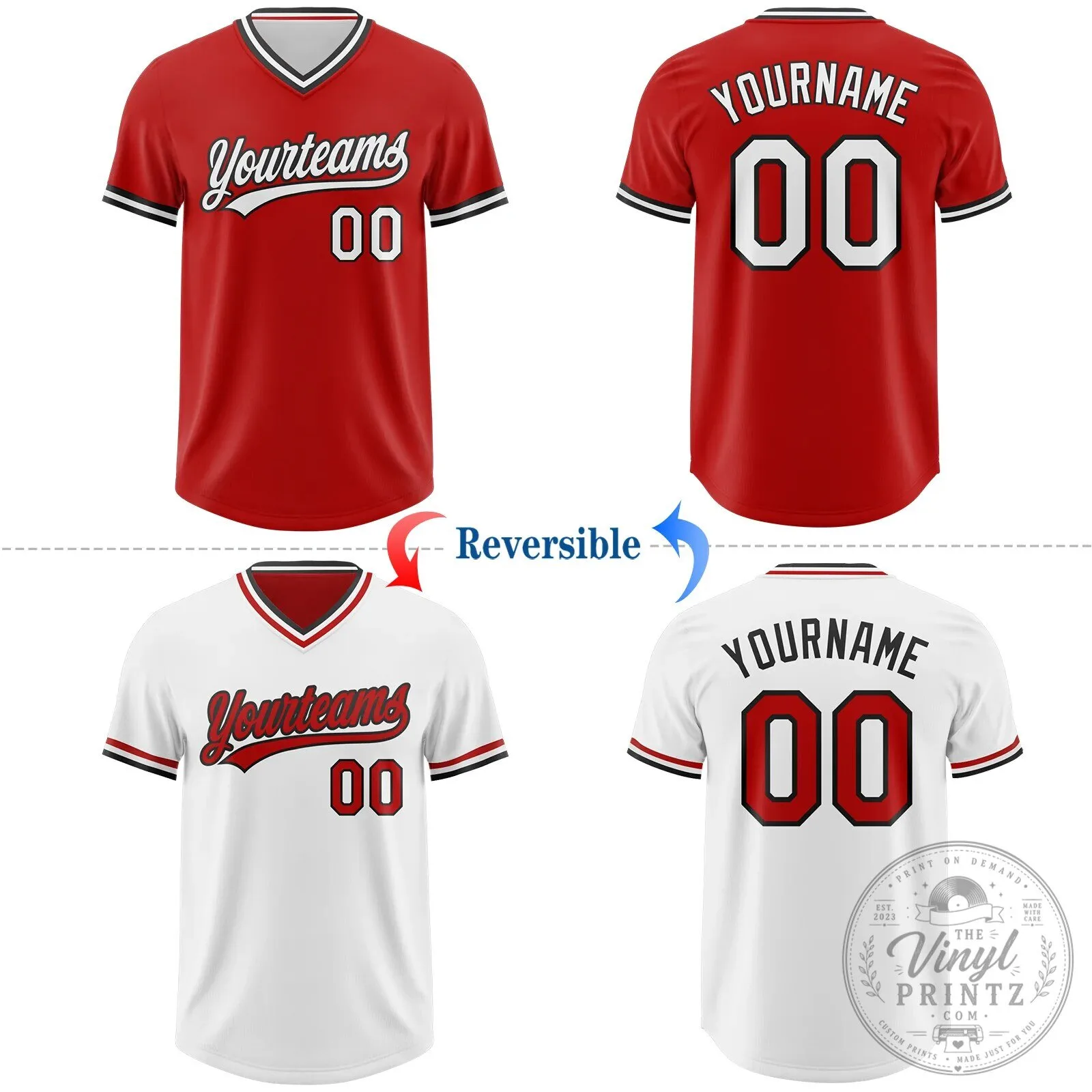 Custom Reversible Red White Black Baseball Jersey Shirt 10 Custom Reversible Red White Black Baseball Jersey Shirt