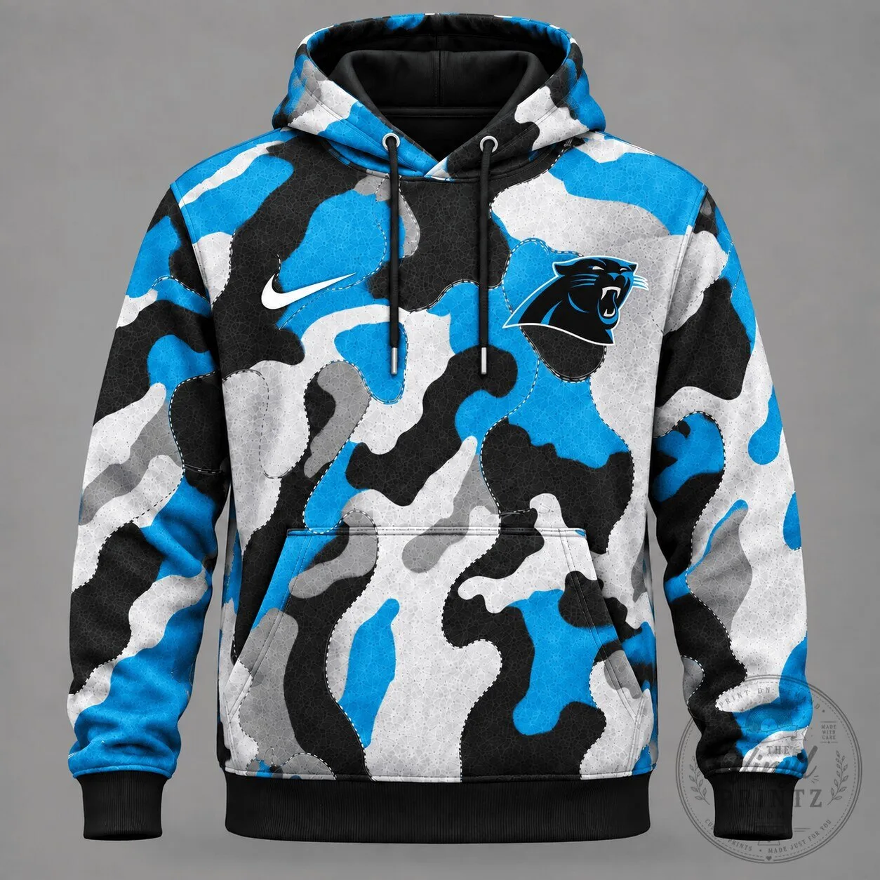 Carolina Panthers Blue Camouflage Pattern NFL Football Team Hoodie