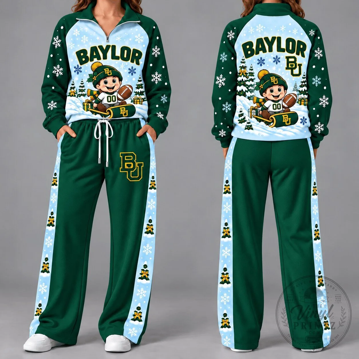 Baylor Bears Christmas Snow Sledding Winter Holiday Quarter Zip Hoodie