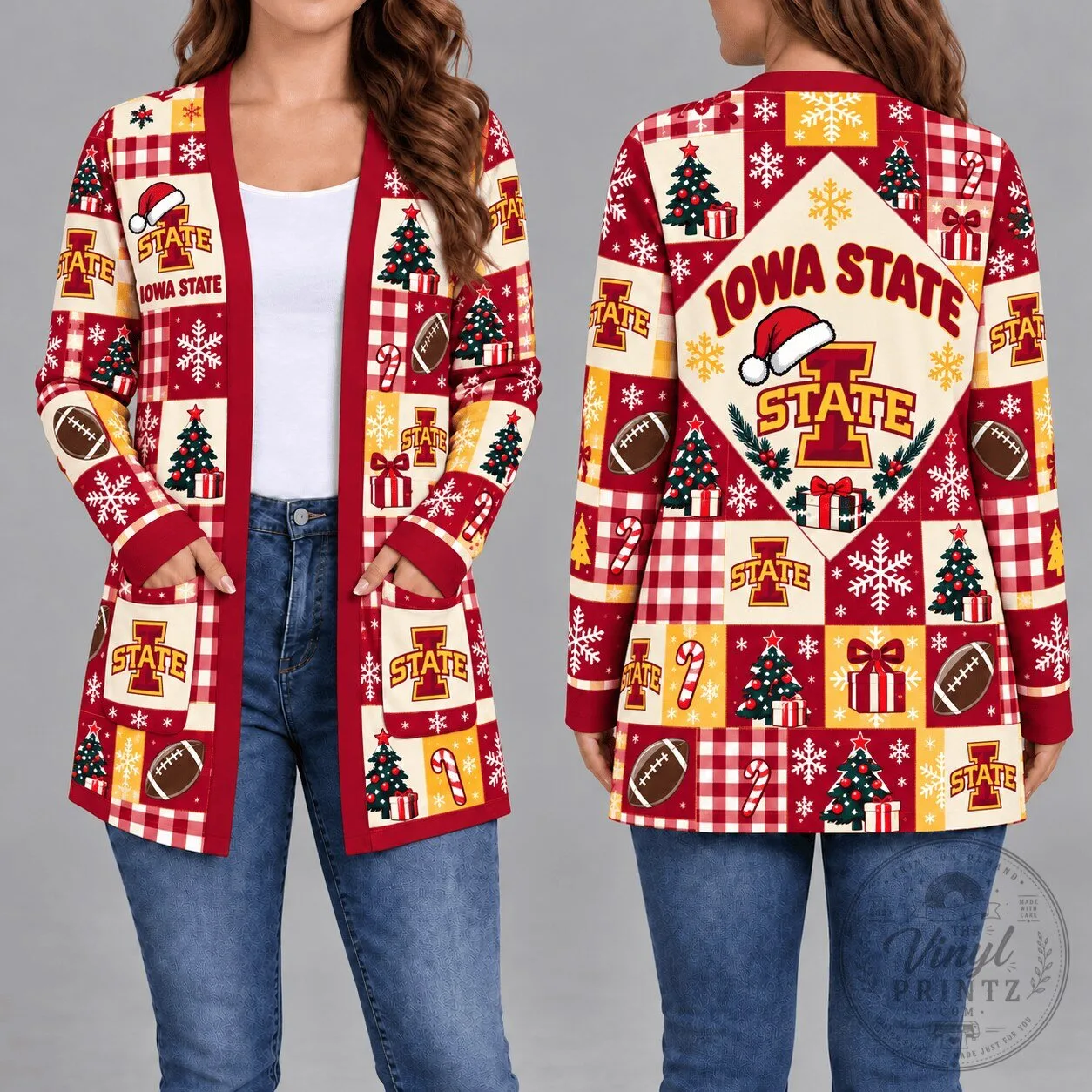 Iowa State Cyclones Christmas Holiday Ugly Sweater Style Long-Sleeve Cardigan