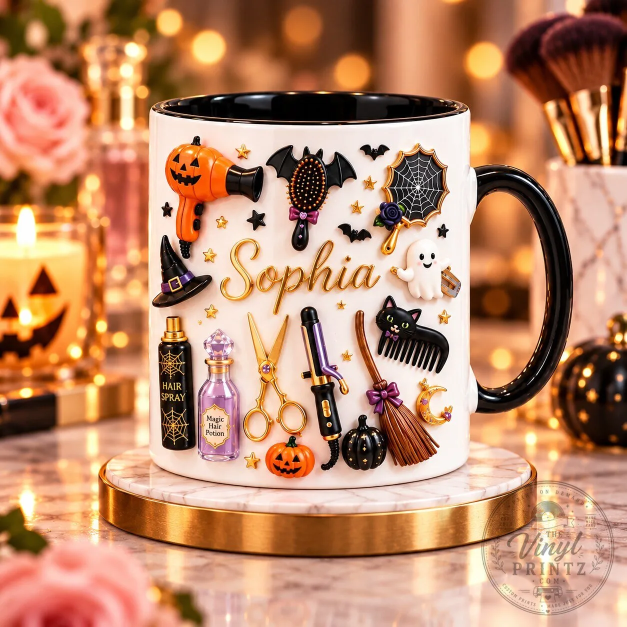 Personalized Halloween Beauty Salon Hair Stylist Coffee Mug 3 Personalized Halloween Beauty Salon Hair Stylist Coffee Mug