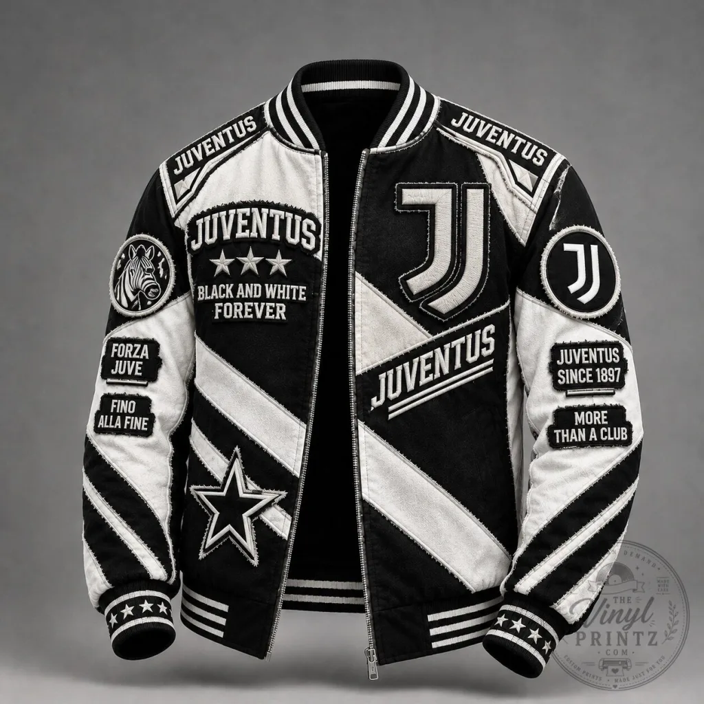 Juventus Football Club Black And White Forever Varsity Bomber Jacket Juventus Football Club Black And White Forever Varsity Bomber Jacket