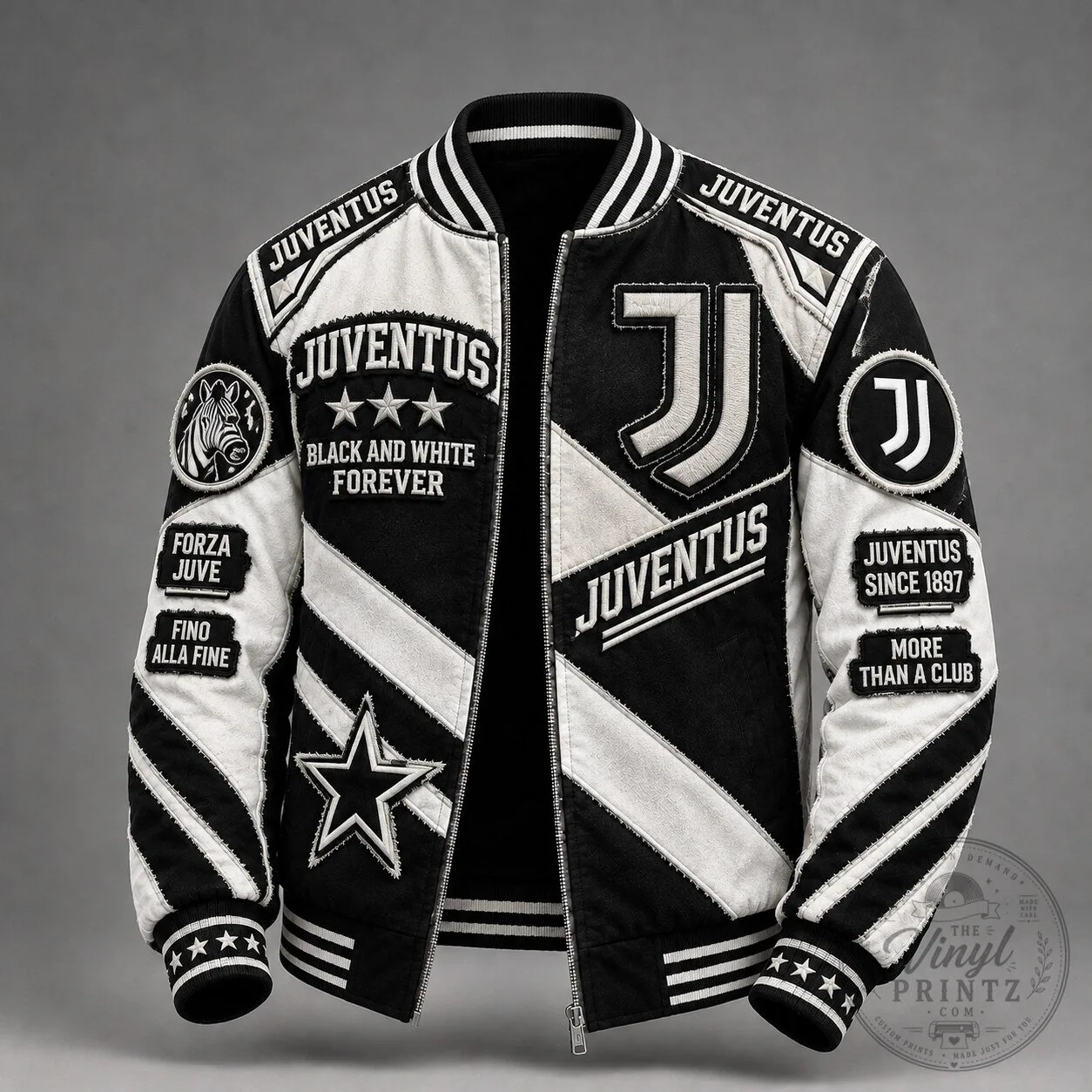 Juventus Football Club Black And White Forever Varsity Bomber Jacket 5 Juventus Football Club Black And White Forever Varsity Bomber Jacket