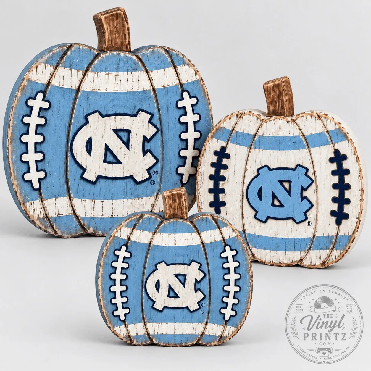 North Carolina Tar Heels Football Pumpkin Tiered Tray Wood Decor Set
