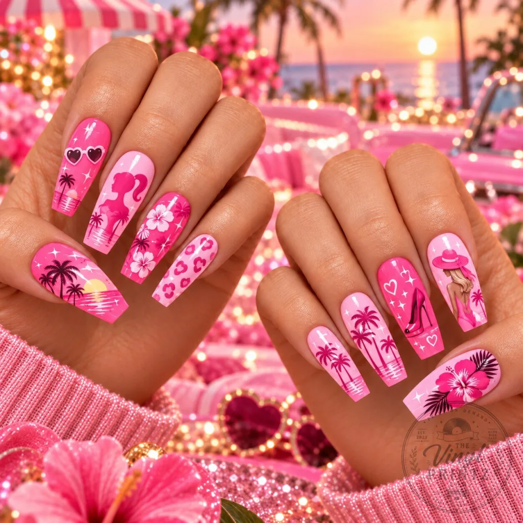 Tropical Pink Press-On Nails Set - Barbie Malibu Dream Edition 44 Tropical Pink Press-On Nails Set - Barbie Malibu Dream Edition