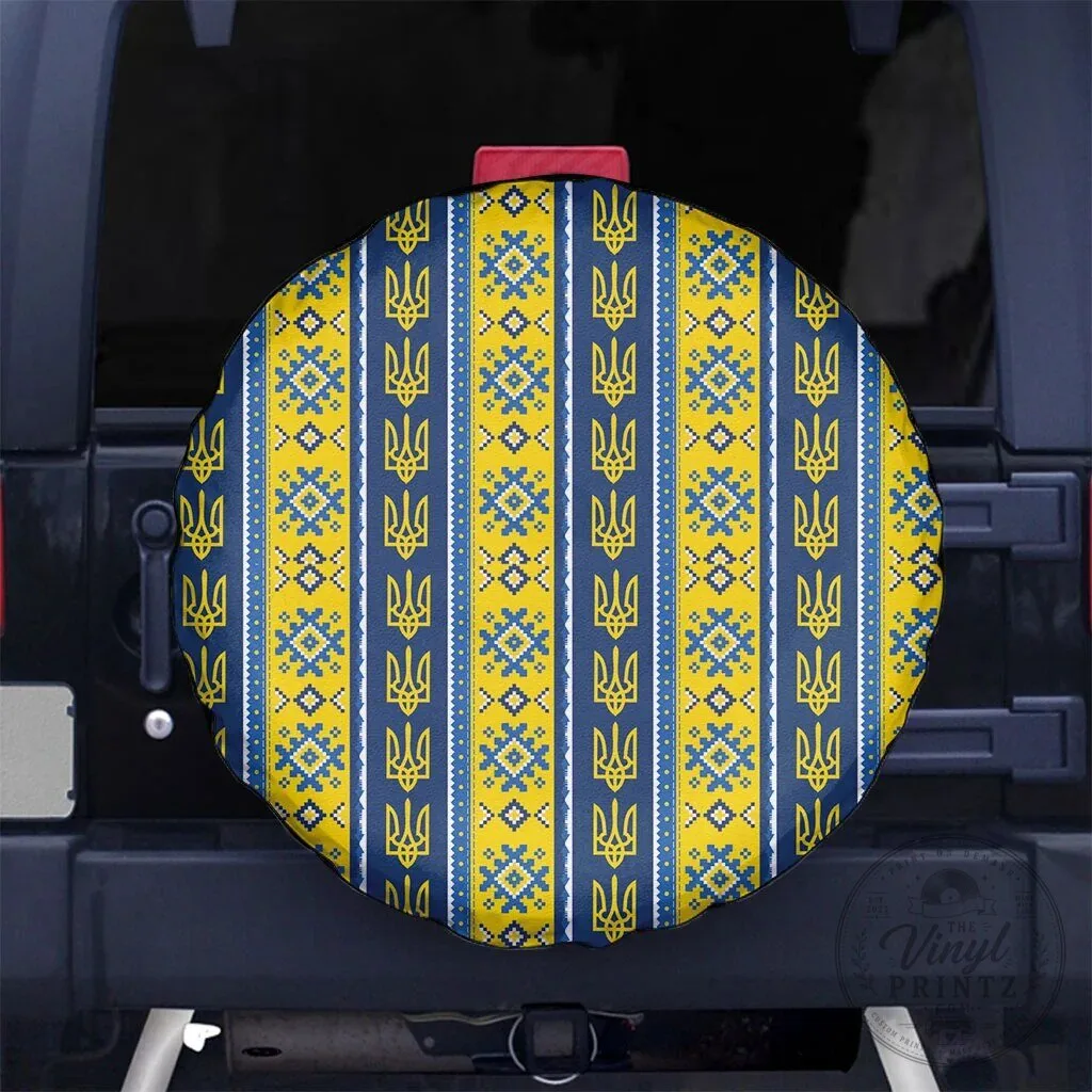 Ukrainian Trident Pattern Blue Yellow Christmas Spare Tire Cover