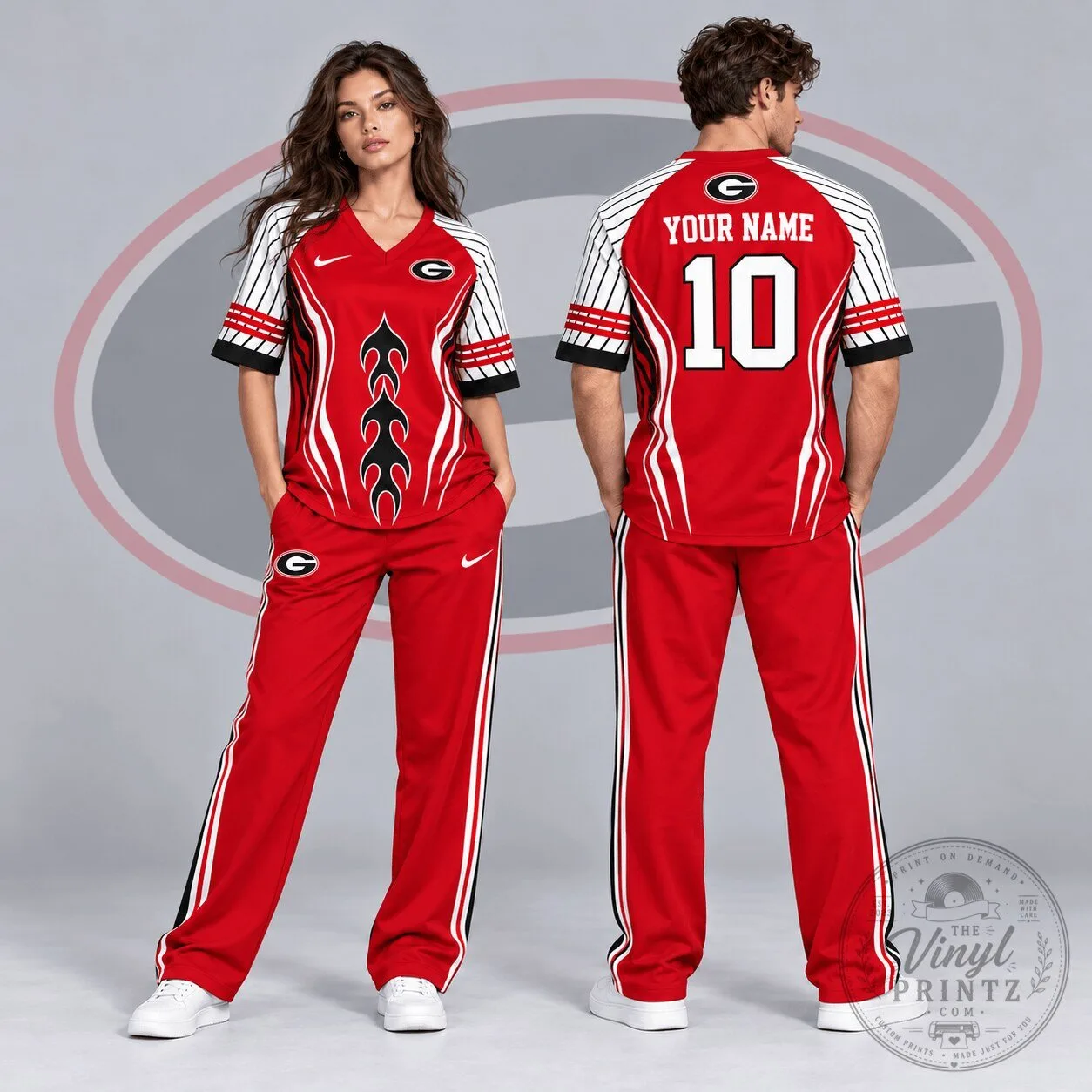 Georgia Bulldogs Flame Stripe Personalized V-Neck Football Jersey 1 Georgia Bulldogs Flame Stripe Personalized V-Neck Football Jersey