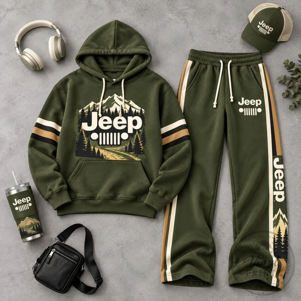 Jeep Olive Mountain Adventure Stripes Hoodie with Pants Set Jeep Olive Mountain Adventure Stripes Hoodie with Pants Set
