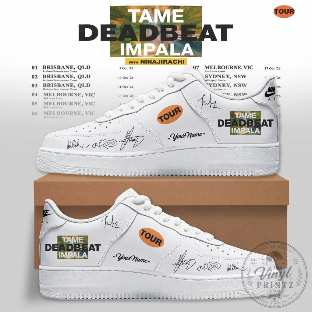 Tame Impala Deadbeat Impala Australian Tour 2026 Custom White Sneakers Tame Impala Deadbeat Impala Australian Tour 2026 Custom White Sneakers