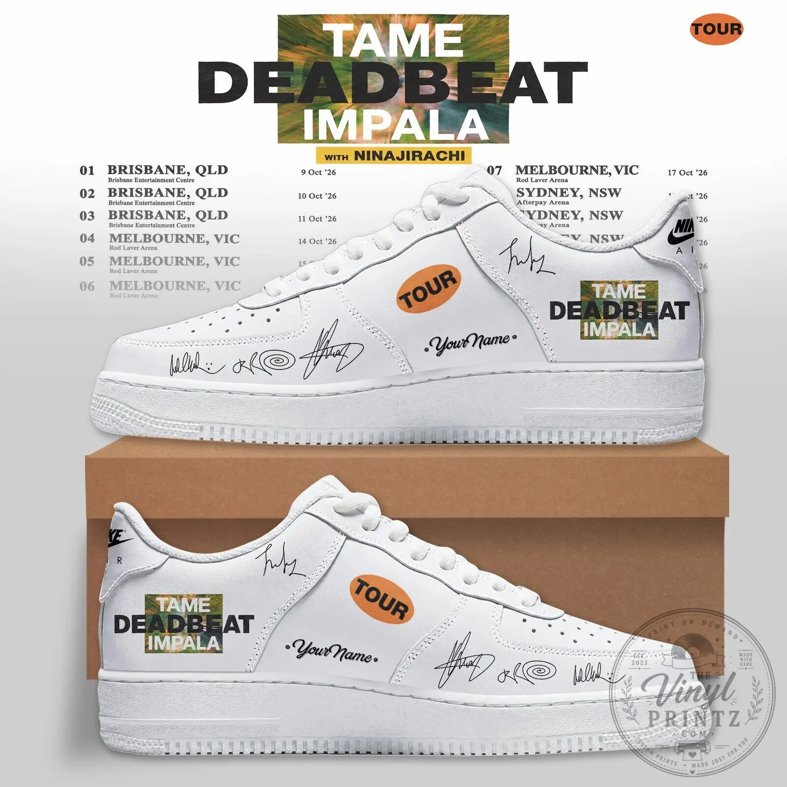Tame Impala Deadbeat Impala Australian Tour 2026 Custom White Sneakers 5 Tame Impala Deadbeat Impala Australian Tour 2026 Custom White Sneakers