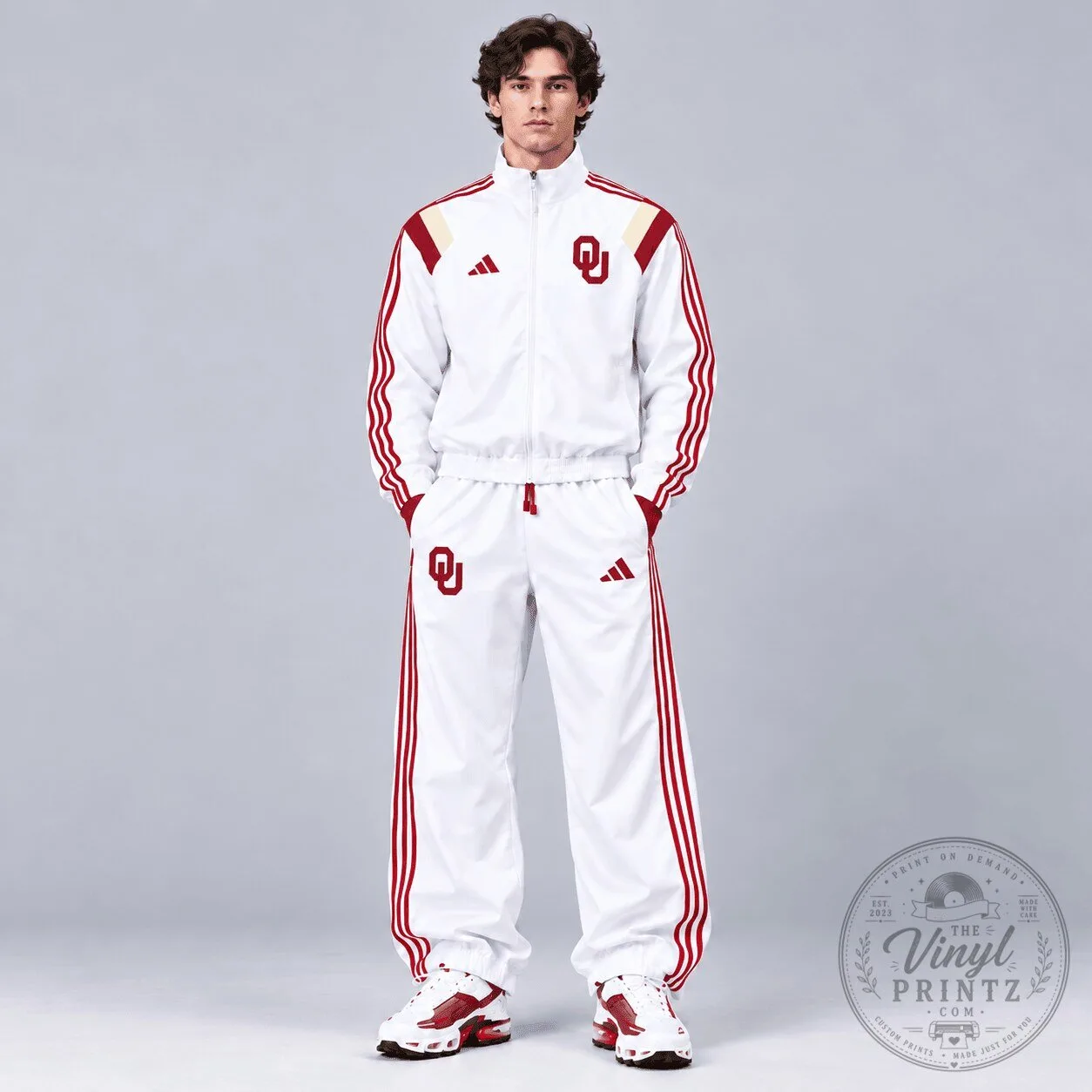 Oklahoma Sooners NCAA Heritage White Track Jacket and Pants Set 2 Oklahoma Sooners NCAA Heritage White Track Jacket and Pants Set