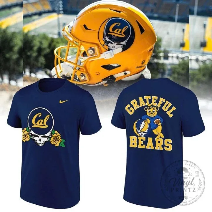 California Golden Bears Football Grateful Dead Stealie Skull and Roses T-Shirt