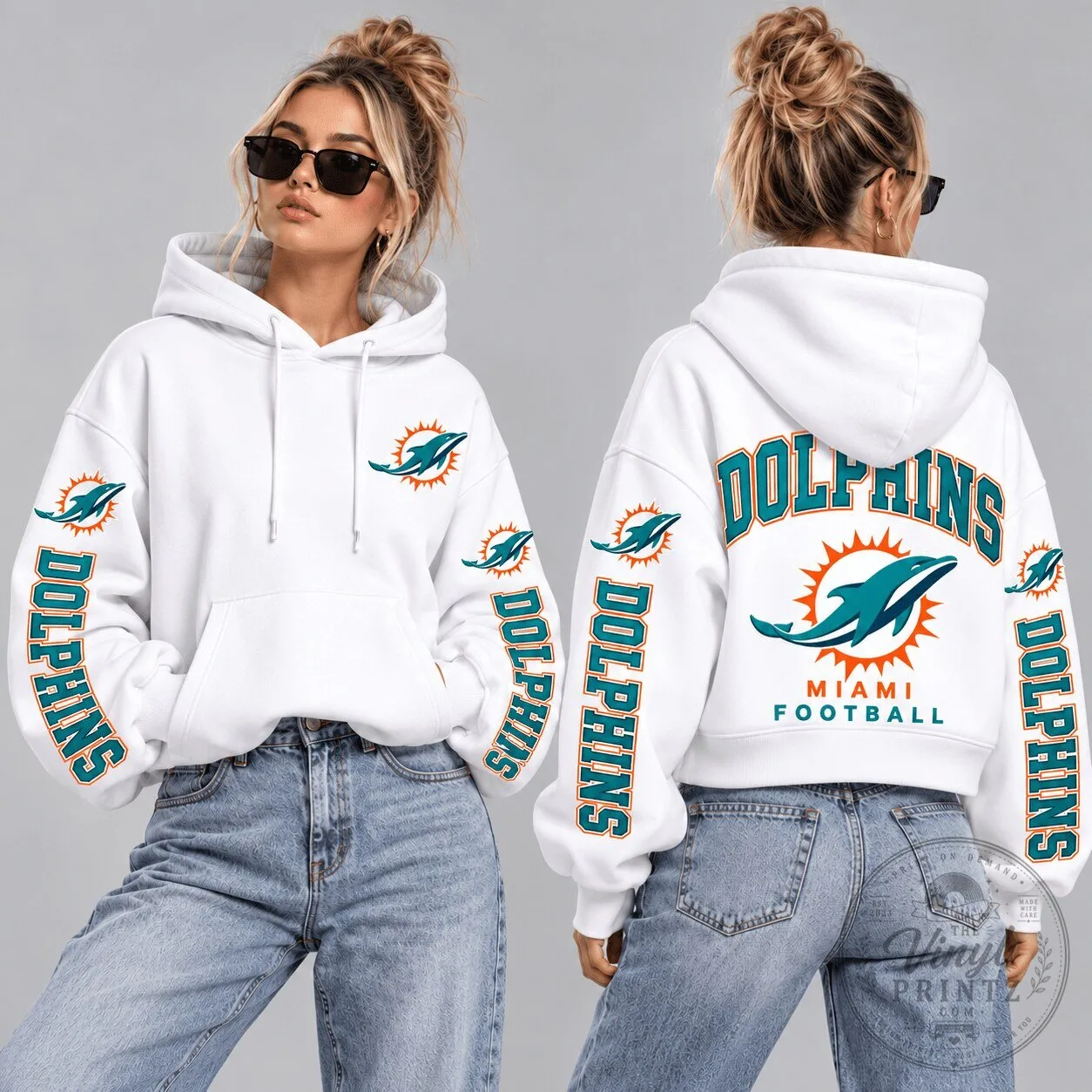 Miami Dolphins National Football League Team Logo White Cropped Hoodie 2 Miami Dolphins National Football League Team Logo White Cropped Hoodie