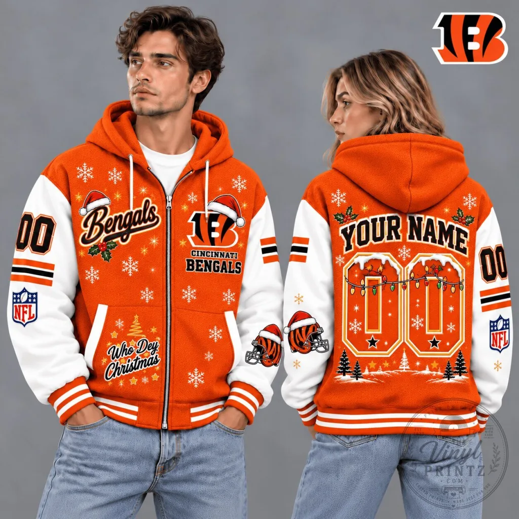 Cincinnati Bengals Christmas Snowflake Custom Name Number Full-Zip Hoodie Cincinnati Bengals Christmas Snowflake Custom Name Number Full-Zip Hoodie