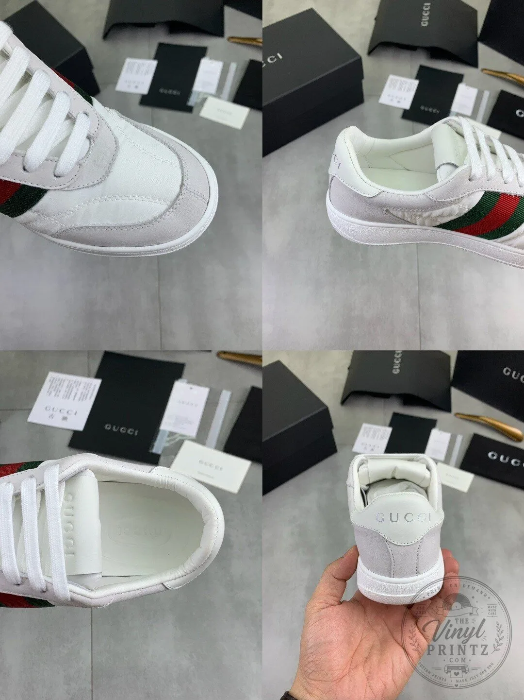 Gucci White Leather Low-Top Sneakers with Red and Green Web Stripe 12 Gucci White Leather Low-Top Sneakers with Red and Green Web Stripe