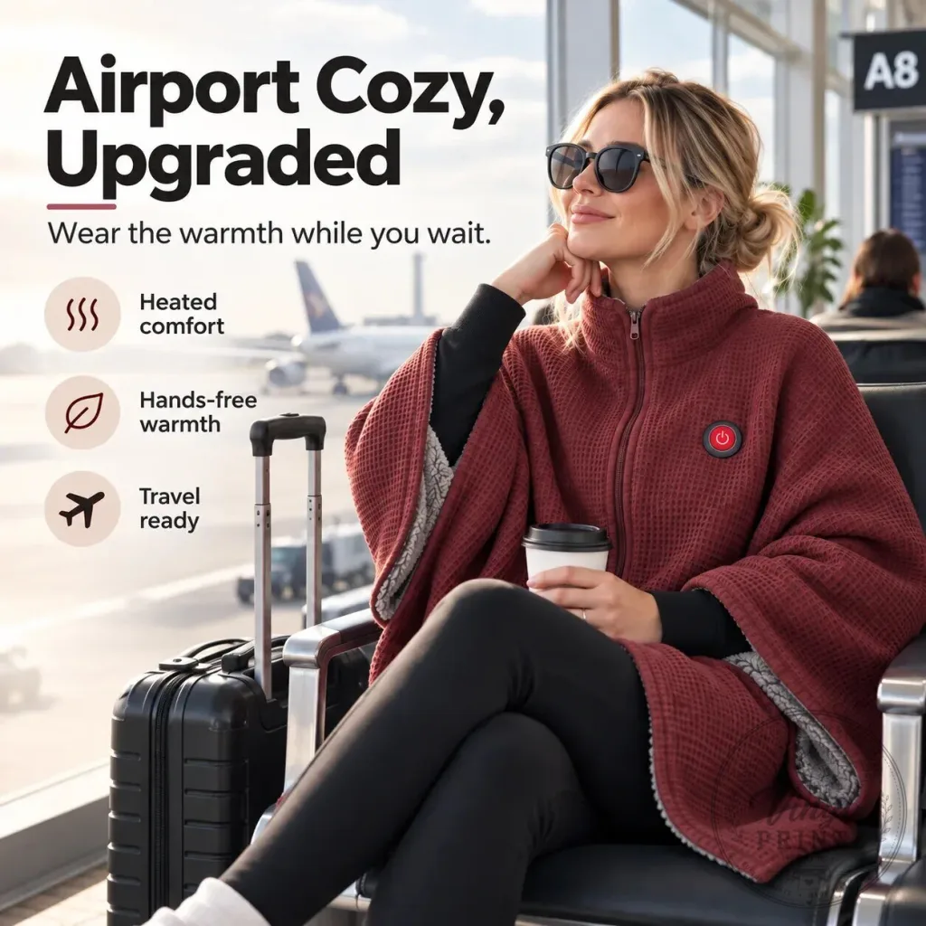 Heated Wearable Blanket for Travel and Airport Comfort, Hands-Free Warmth 45 Heated Wearable Blanket for Travel and Airport Comfort, Hands-Free Warmth
