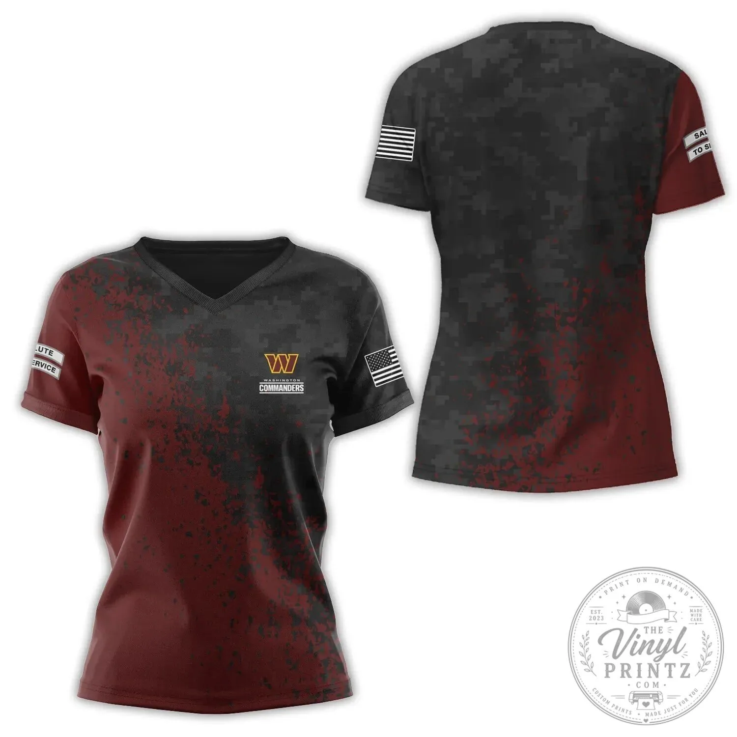 Washington Commanders Salute To Service Digital Camouflage V-Neck T-Shirt 2 Washington Commanders Salute To Service Digital Camouflage V-Neck T-Shirt