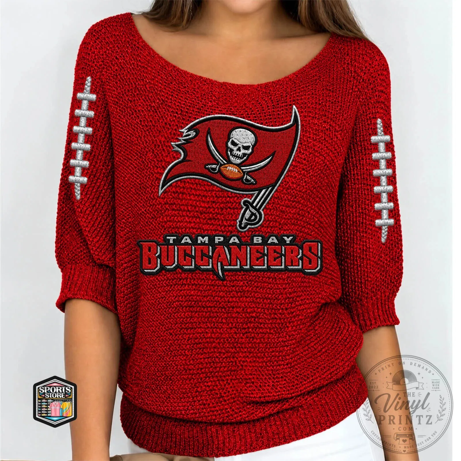Tampa Bay Buccaneers Football Team Logo Red Knitted Sweater for Women 1 Tampa Bay Buccaneers Football Team Logo Red Knitted Sweater for Women