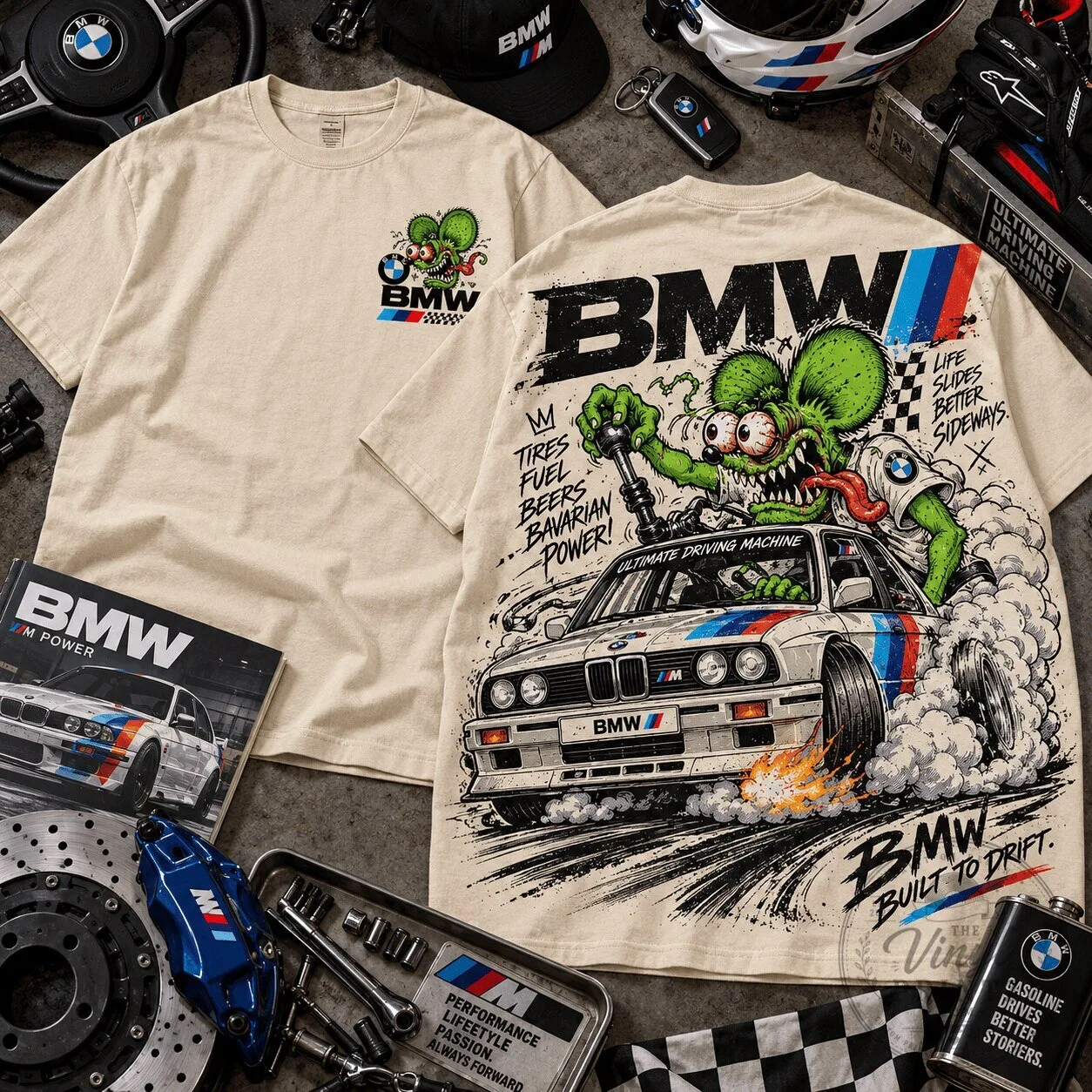 BMW Rat Fink M Power Drift Car Graphic T-Shirt for Driving Enthusiasts 2 BMW Rat Fink M Power Drift Car Graphic T-Shirt for Driving Enthusiasts
