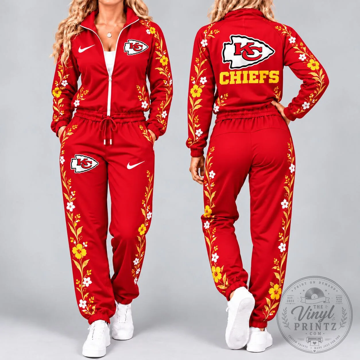 Kansas City Chiefs Floral Team Pride Red Zip-Up Tracksuit Set for Women