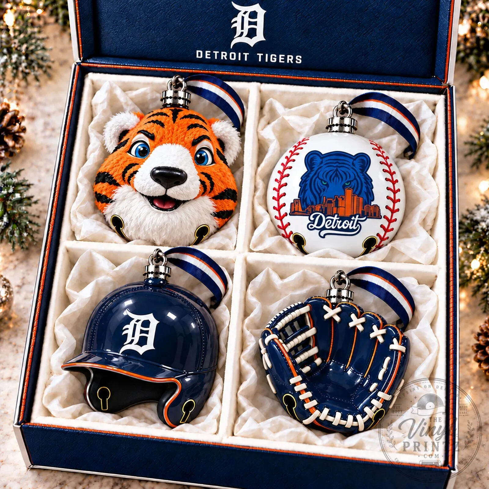 Detroit Tigers Baseball Team Christmas Tree Holiday Ornament Set