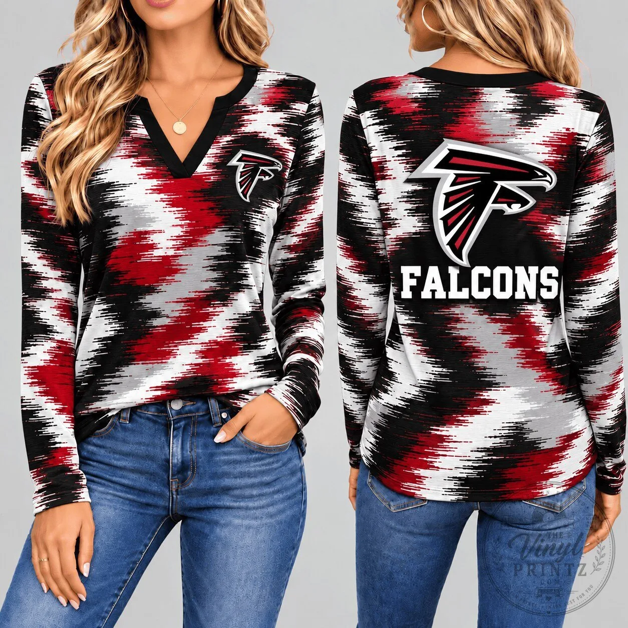 Atlanta Falcons Dynamic Brushstroke V-Neck Long Sleeve Shirt for Women