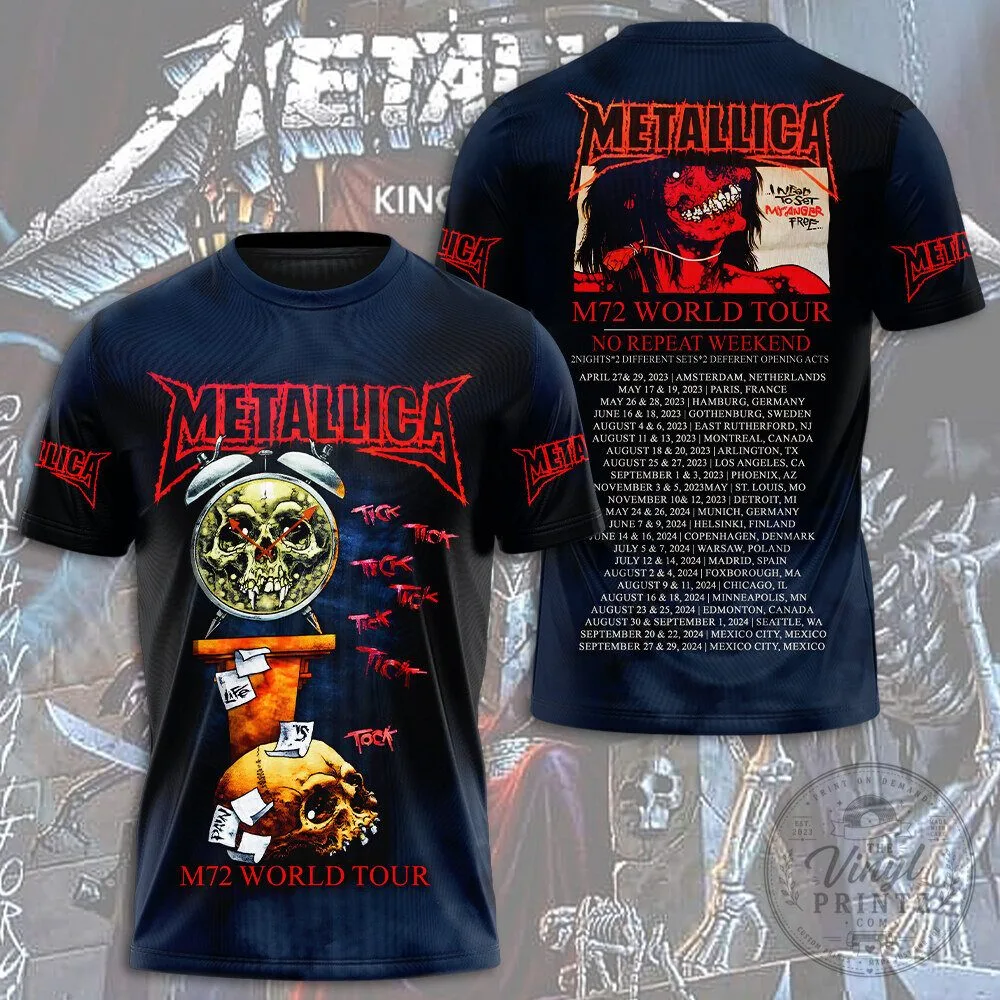 Metallica M72 World Tour Skull Alarm Clock Graphic Print T-Shirt