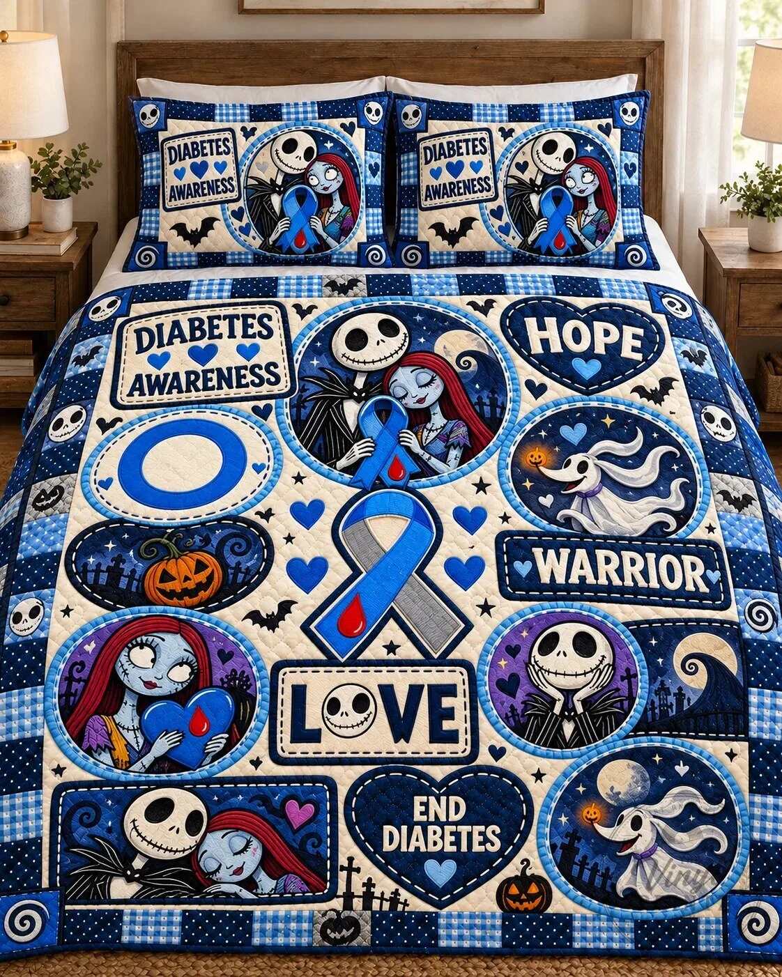 Nightmare Before Christmas Diabetes Awareness Hope Warrior Quilt Blanket