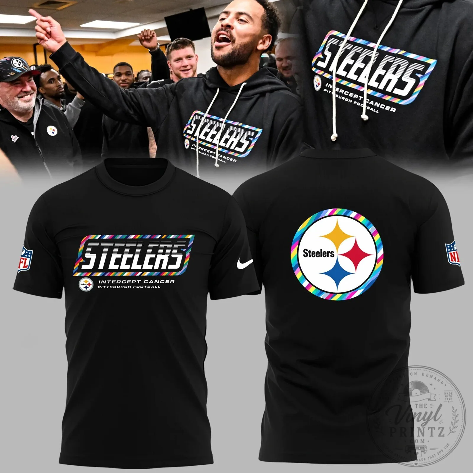 Pittsburgh Steelers NFL Crucial Catch Intercept Cancer Football T-Shirt