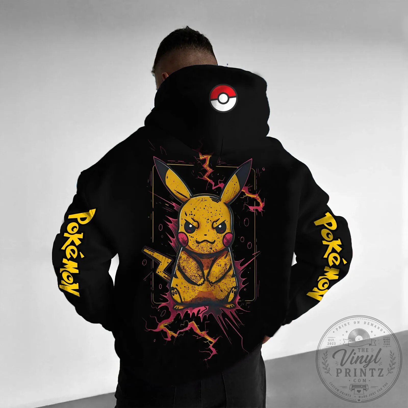 Pikachu Pokémon Electric Type Character Black Graphic Hoodie