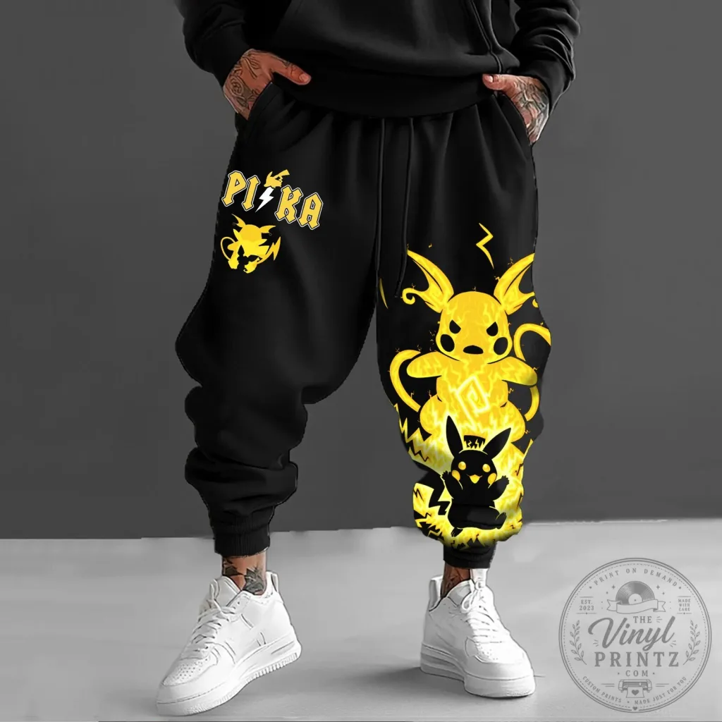Pokemon Pikachu Electric Type Anime Character Black Jogger Pants Pokemon Pikachu Electric Type Anime Character Black Jogger Pants