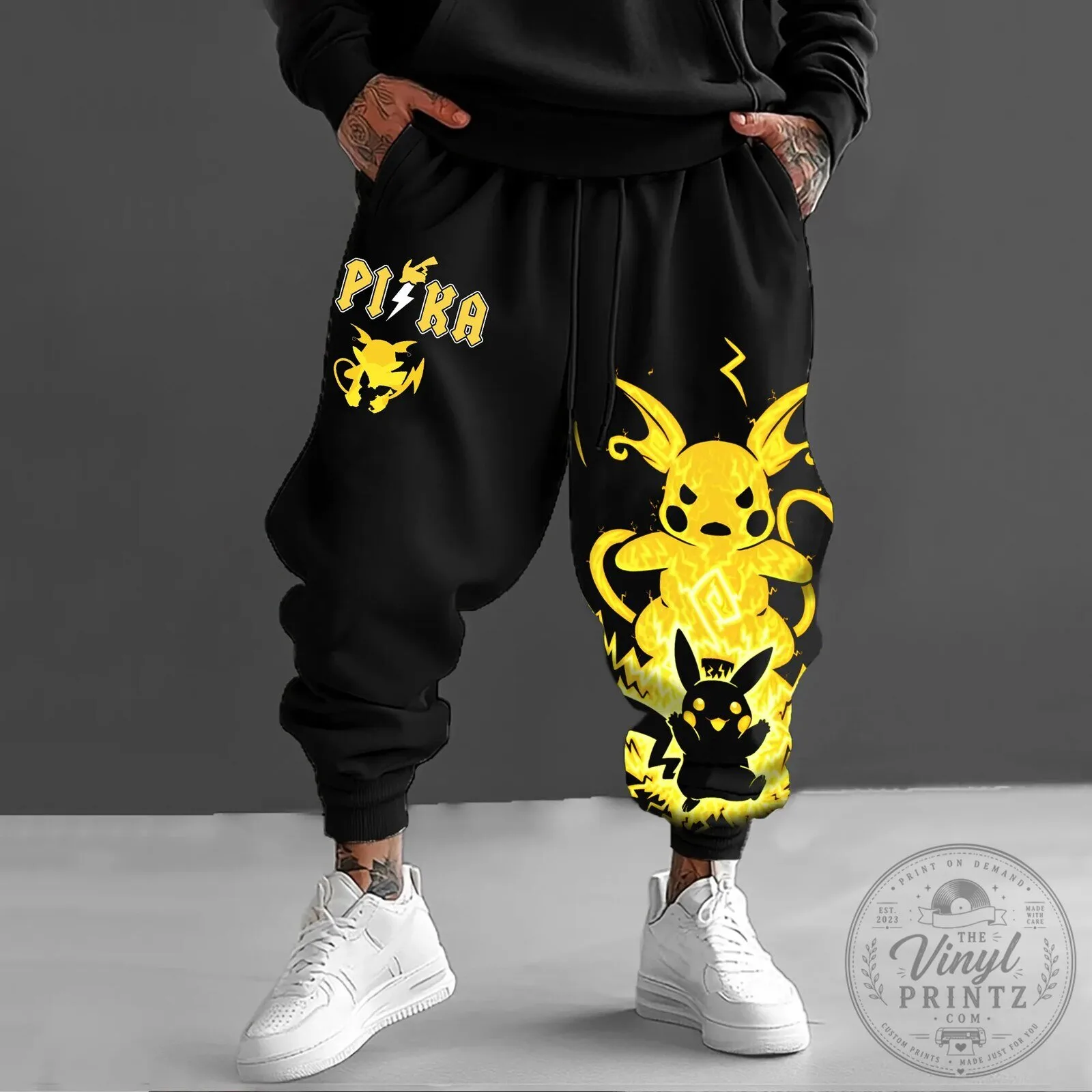 Pokemon Pikachu Electric Type Anime Character Black Jogger Pants