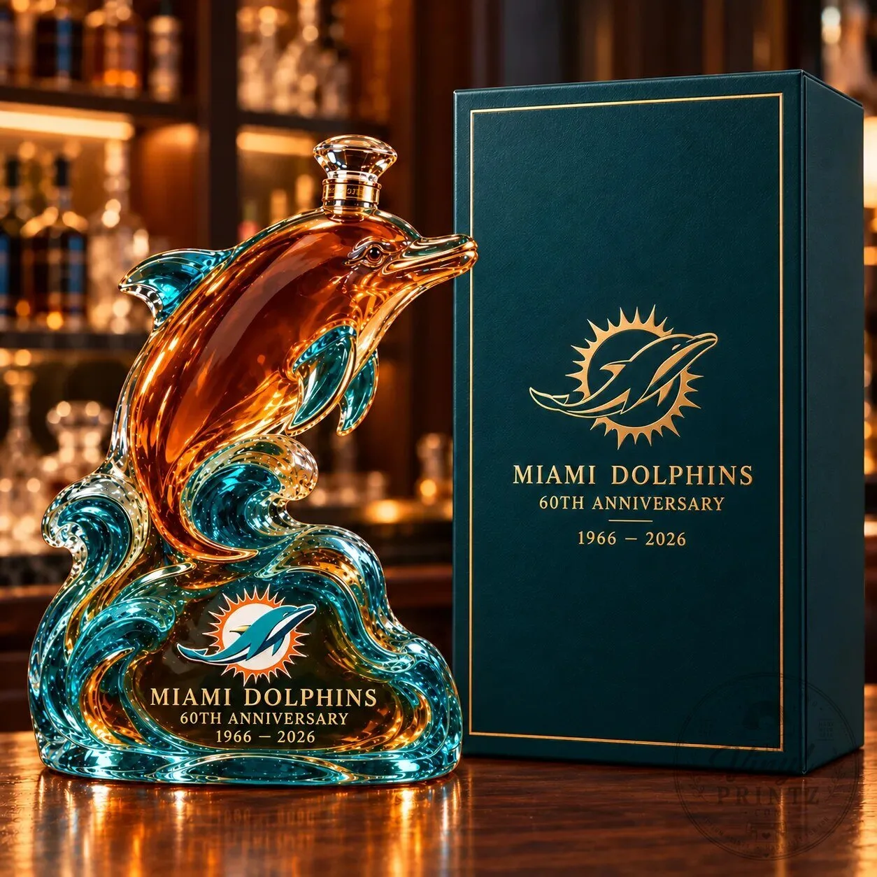 Miami Dolphins 60th Anniversary Dolphin Shaped Whiskey Decanter