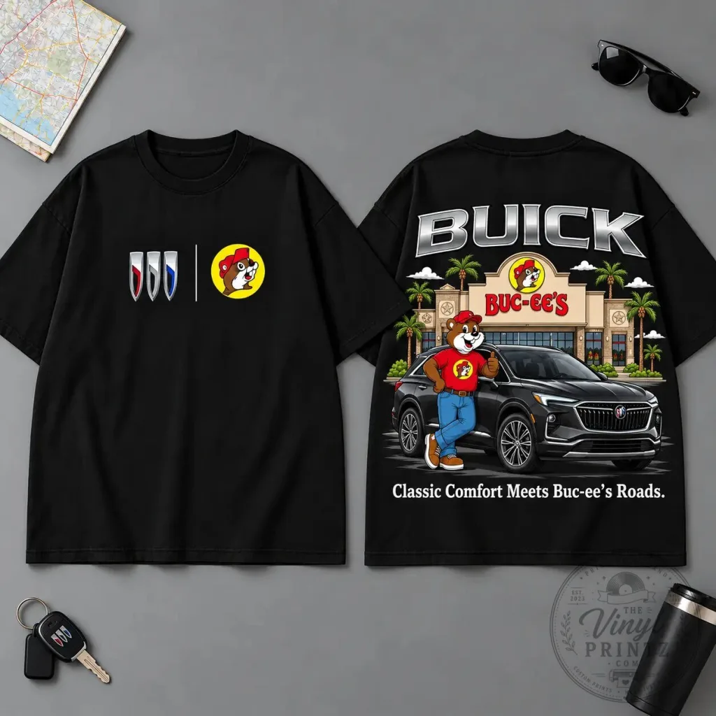 Buc-ee's Buick Wheels of Style Road Trip Black Graphic T-Shirt Buc-ee's Buick Wheels of Style Road Trip Black Graphic T-Shirt