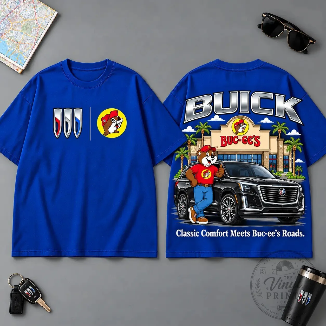 Buc-ee's Buick Wheels of Style Road Trip Black Graphic T-Shirt 10 Buc-ee